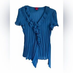 Sunny Leigh Blue Ruffled Women's Top Sz L